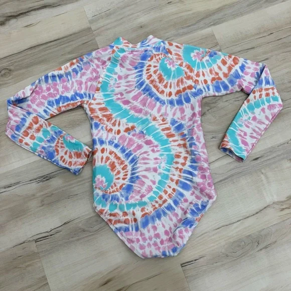 Crewcuts Girls Long Sleeve Tie Dye One Piece Sz 10 UPF 50 + pink blue white - Picture 3 of 5